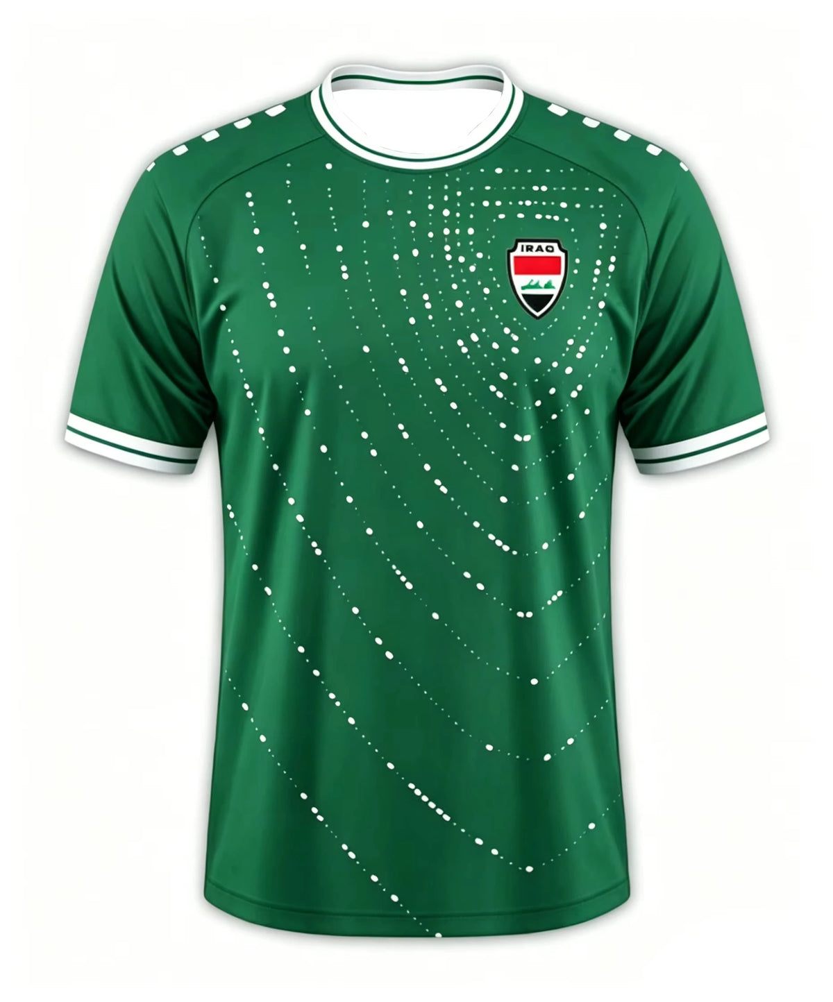 Maillot de football extérieur style Irak 2026, blanc avec bordures noires et motif à pois, haut de sport léger et respirant pour homme