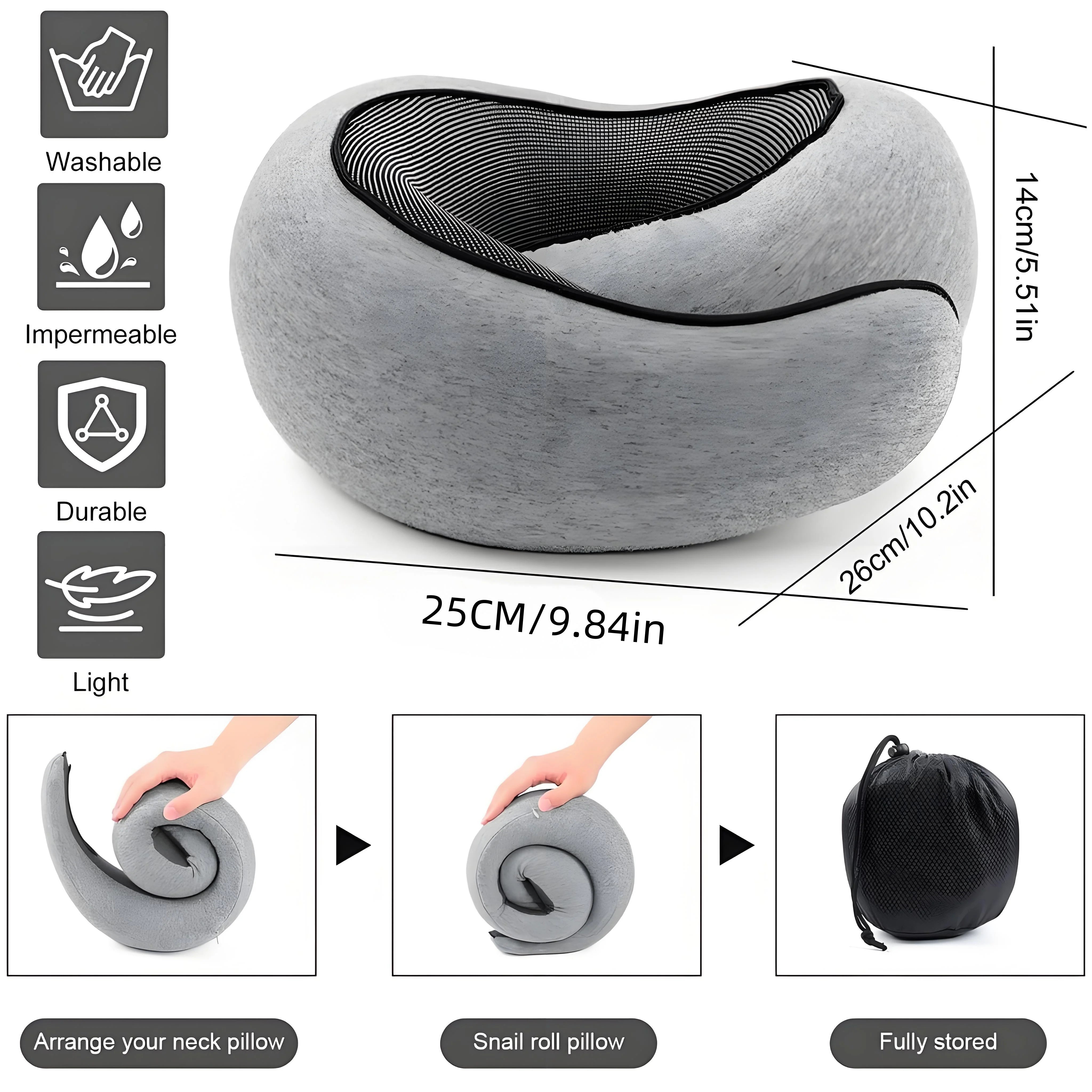 Oreiller cervical de voyage en mousse à mémoire de forme |   360 °   Support pour voiture de bureau d'avion |   Confort ergonomique pour les longs voyages et les déplacements secs