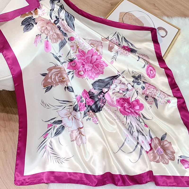 2025 Design marque foulard foulard châle enveloppes imprimer soie Satin écharpe carré femmes musulman Hijab élégant bandeau Bandana