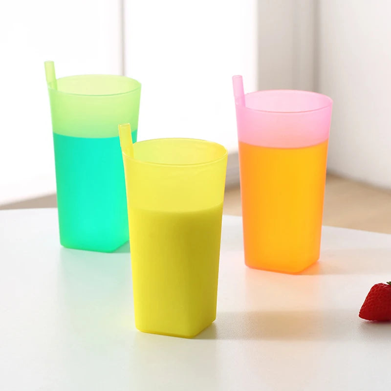 Tasse avec paille intégrée pour enfants, bouteille d'eau en plastique de qualité alimentaire