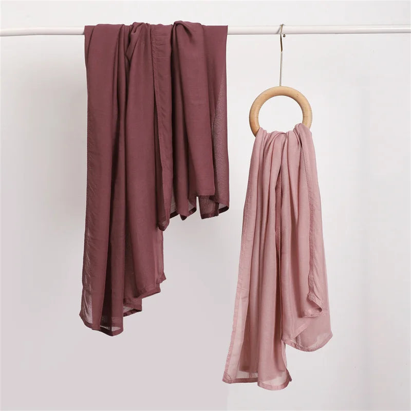 Ramadan Solid Color Plus Size Cotton Rayon Hijab Scarf Women's Muslim Headscarf Wraps Shawls Muslim Women's Headband Islamic Turban