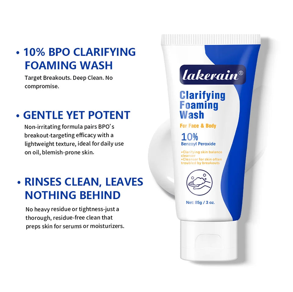 Lavage moussant contre l'acné, peroxyde de benzoyl, 10% Maximum antimicrobie, contrôle de l'huile, réduit les rougeurs, nettoyage en profondeur pour les soins de la peau du visage et du corps