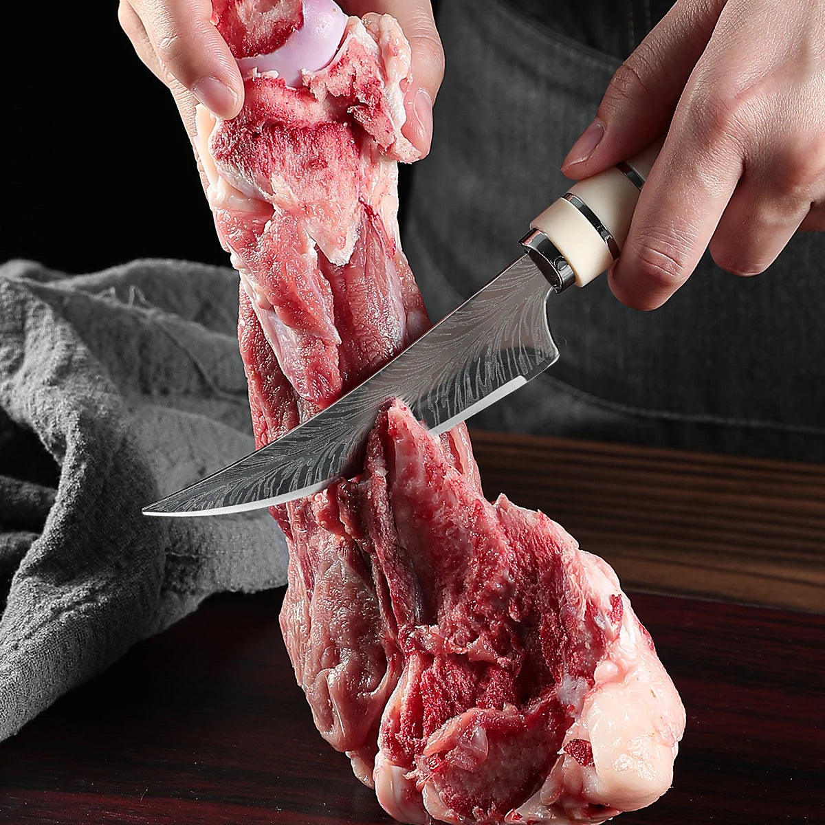 Couteau utilitaire de cuisine en acier inoxydable, avec manche en bois, couteau à Steak, désosage, couteau à viande, couteau à fruits avec couvercle cadeau ﻿