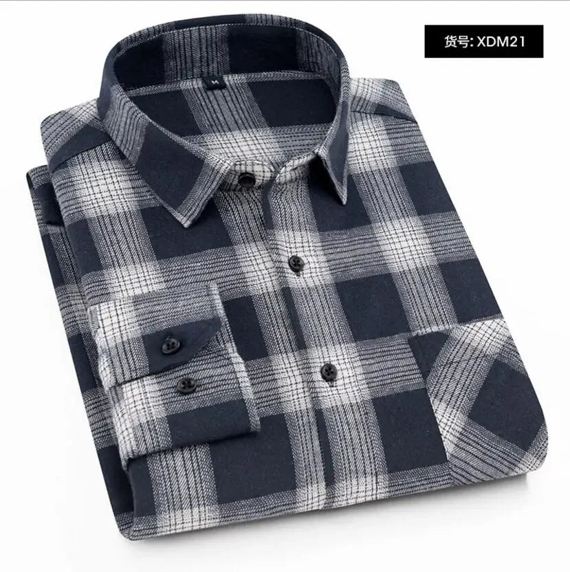 Chemise décontractée en coton à carreaux pour hommes, chemise habillée en glouton, manches longues, coupe couvertes, mode printemps et automne, 2025