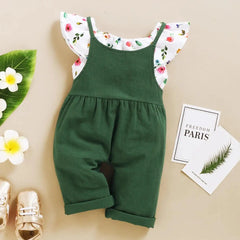 Ensemble de vêtements pour petites filles de 1 à 5 ans, imprimé Floral, feuille de Lotus, haut court + pantalon à bretelles, tenue mignonne à la mode, 2 pièces