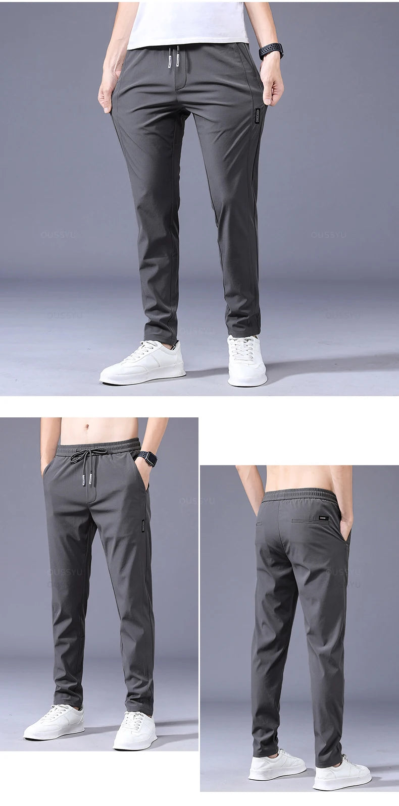 2025 Pantalon pour hommes printemps été nouveau mince vert couleur unie mode poche Applique pleine longueur Pantalon de travail décontracté Pantalon
