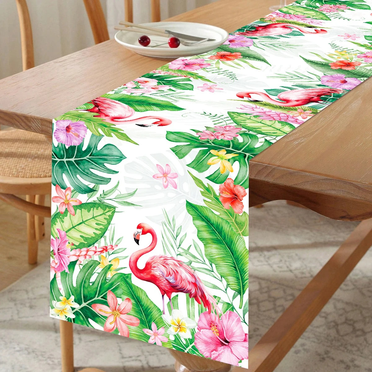 Summer Hawaiian Flower Table Runner, Flamingo Birthday Party Decor for Kids, Aloha Hawaii Tropical Party Supplies, Dining Table Decor