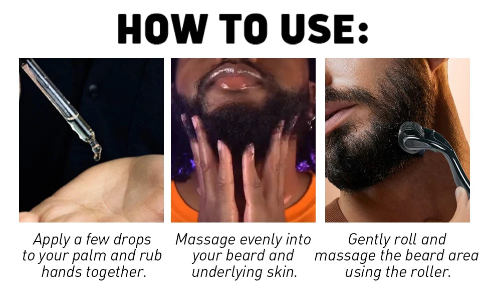Natural shea butter beard conditioning oil, softens and strengthens the beard, sandalwood scent, 30ml, and gentle roller for men, facial hair massage