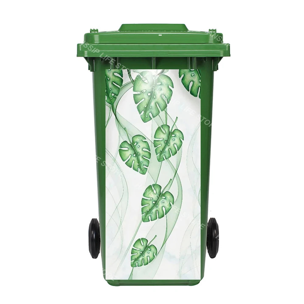 Autocollant imperméable en PVC pour poubelle d'extérieur, plantes tropicales, art mural, autocollants pour poubelle, pingouin et cuir chevelu