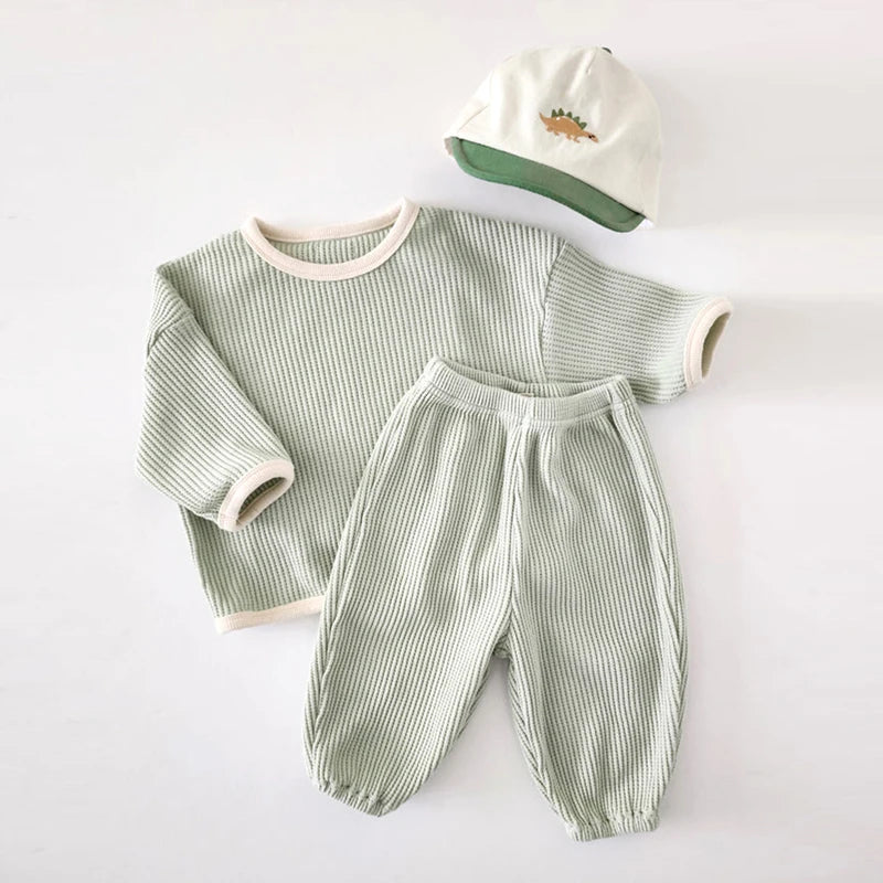 Style coréen enfants vêtements costume gaufre pull + pantalon bébé garçons filles vêtements ensemble printemps automne enfants vêtements costume