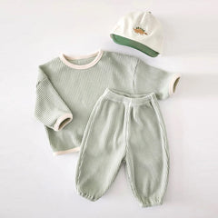 Style coréen enfants vêtements costume gaufre pull + pantalon bébé garçons filles vêtements ensemble printemps automne enfants vêtements costume