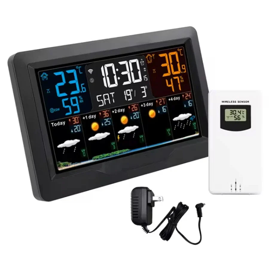 Tuya – Station météo intelligente WIFI, compteur de température et d'humidité, prévisions météorologiques, réveil météo multifonctionnel pour intérieur et extérieur