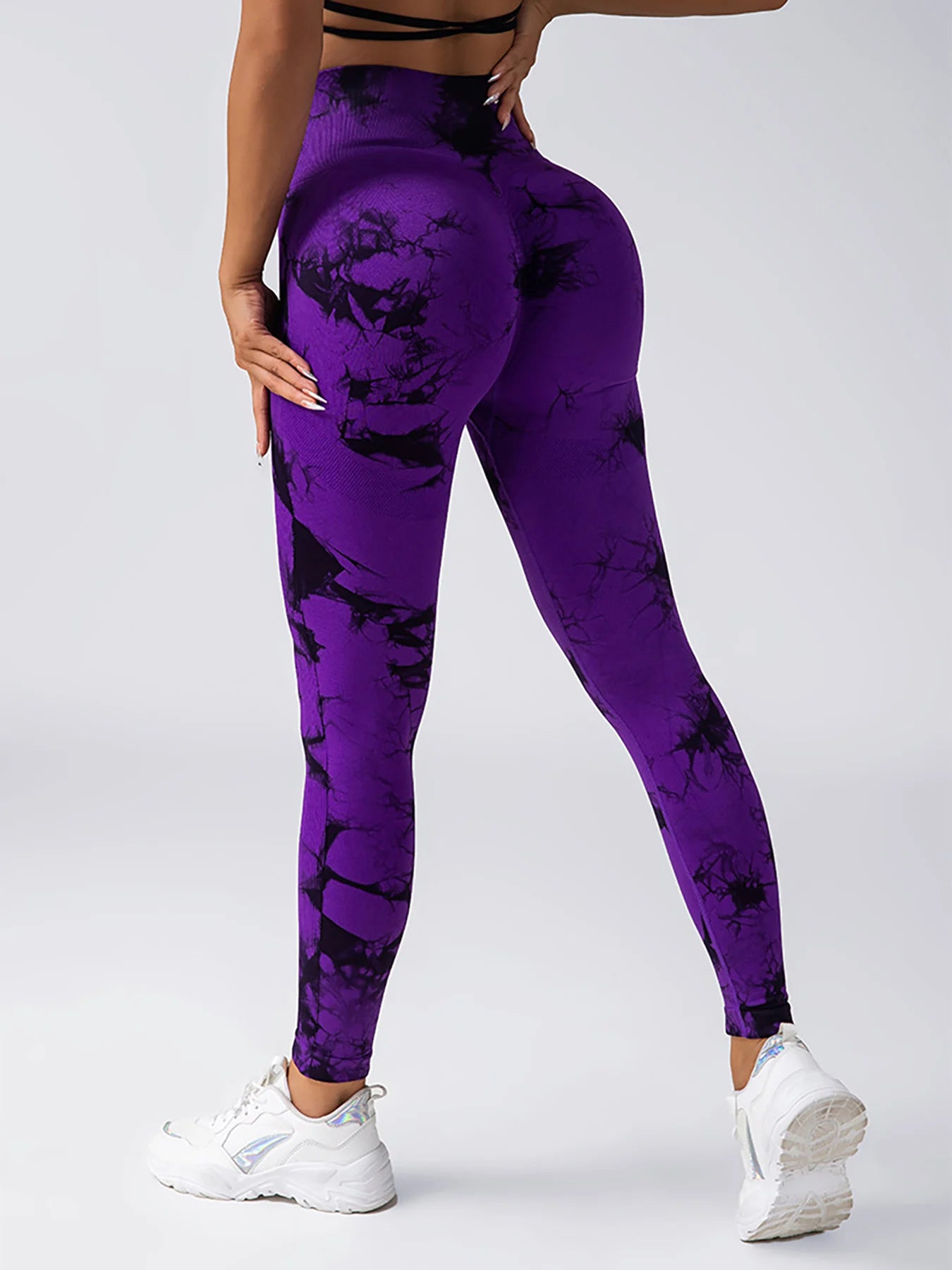 Leggings sans couture Tie Dye pour femmes, pantalons de Yoga taille haute, froissés, collants élastiques de levage des fesses, Leggings de sport à large ceinture