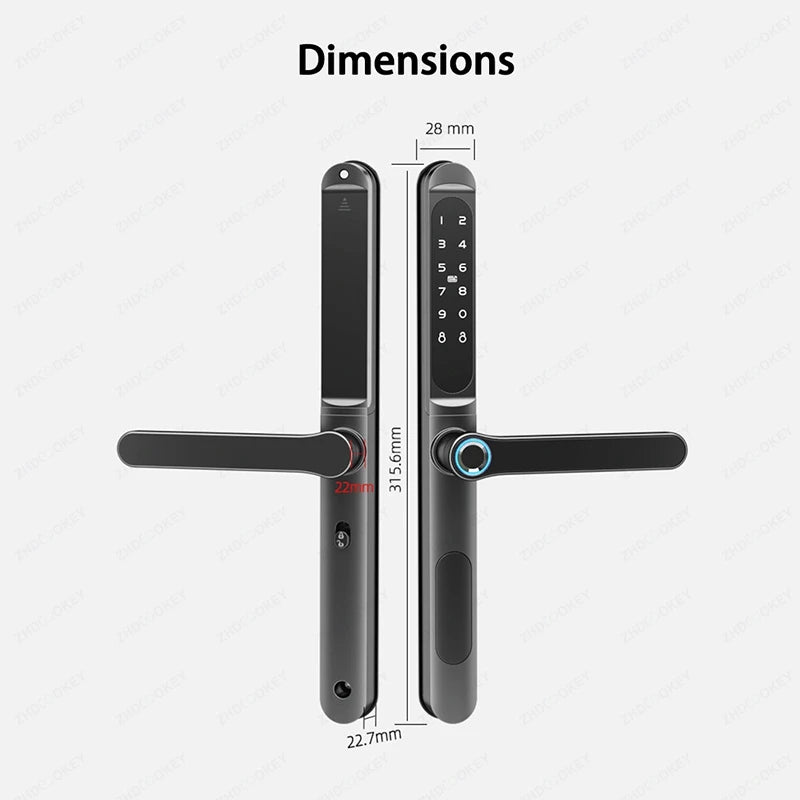 Serrure intelligente pour porte coulissante, étanche, mince, 2.8CM, mot de passe par empreinte digitale, carte IC, clé, compatible avec l'application TTlock et l'en-tête biométrique Alexa