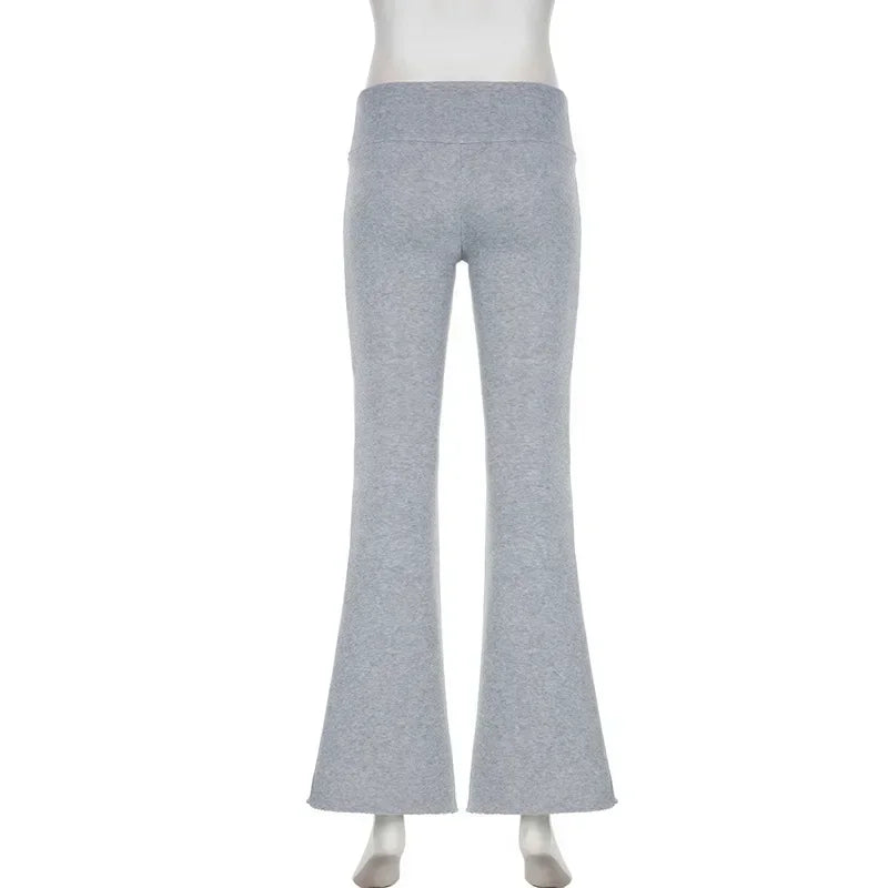 Women's Casual and Sexy Flared Trousers, Solid Color, Slim Fit, Low Rise, Bootcut, Autumn/Spring Fashion, Streetwear, Y2K, 2024