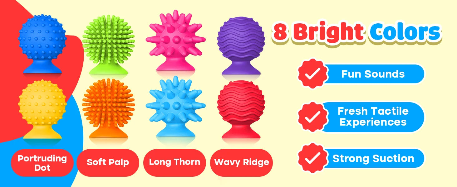 Ensemble de 8 jouets sensoriels souples en Silicone, avec ventouses texturées, jouets anti-Stress, cadeau d'activités