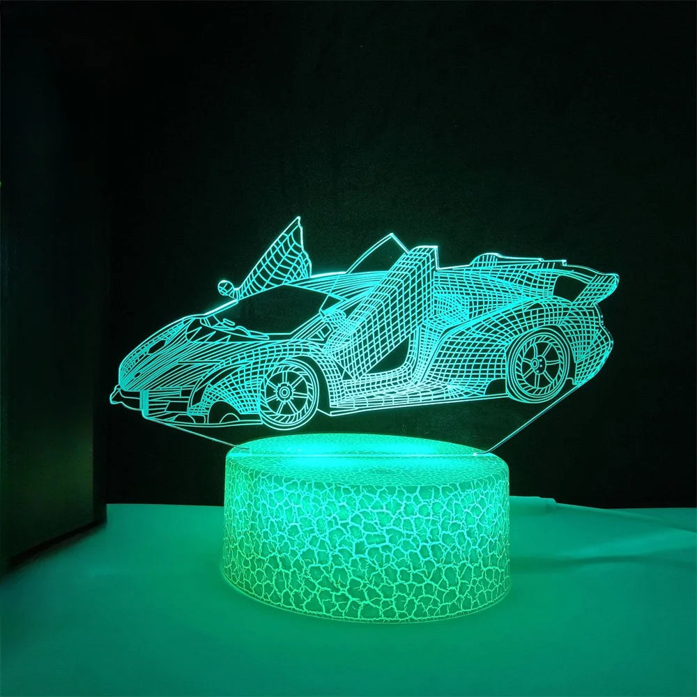 Veilleuse de voiture de course pour garçons, lampe d'illusion LED 3D, 16 couleurs, décoration de chambre à coucher à distance, lampe de chevet, cadeau de noël et d'anniversaire pour enfants