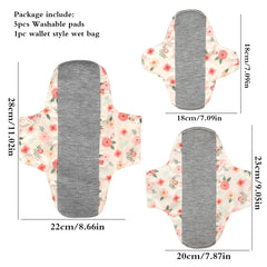 Serviettes hygiéniques antidérapantes, 5 pièces, doublure en graphène, tissu en coton, serviettes hygiéniques respirantes et lavables pour femmes, période avec sac humide