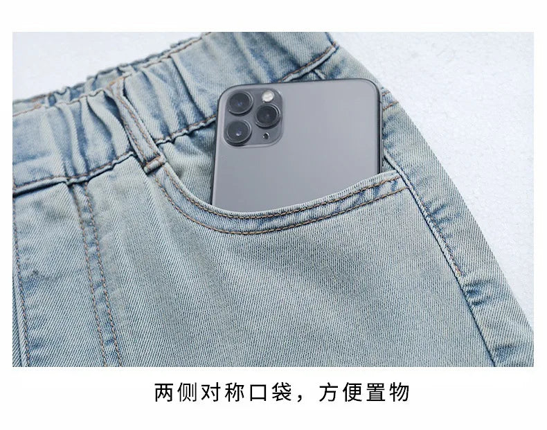 Five-pointed star embroidered jeans for girls aged 3 to 12, stylish wide-leg denim trousers, new spring/autumn collection