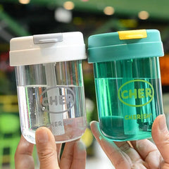 Mini Bouteille d'Eau avec Paille Anti-Chute pour Enfant Fille, 300ml, Mignon, Portable, pour dehors en Plein Air, Lait, Café, Frite, Thé