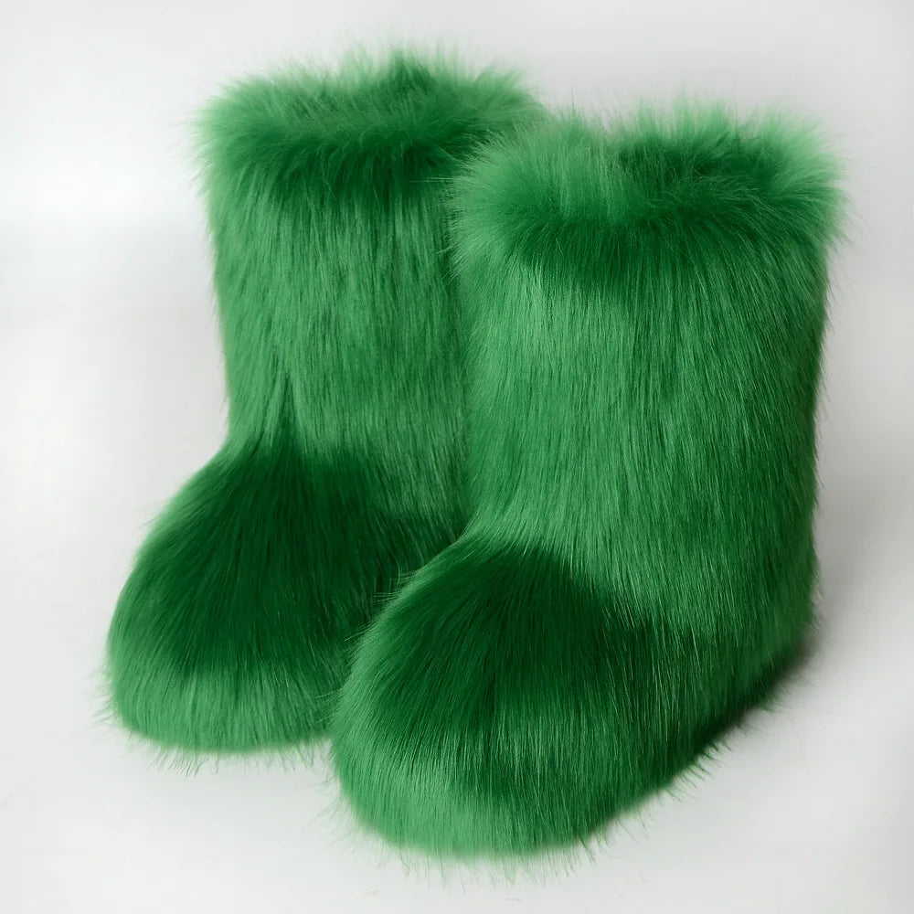 Bottes de neige d'hiver pour femmes en plein air de luxe fourrure fausse fourrure de renard bottes femme en peluche chaud plate-forme chaussures nouvelle mode Bottes grande taille 46