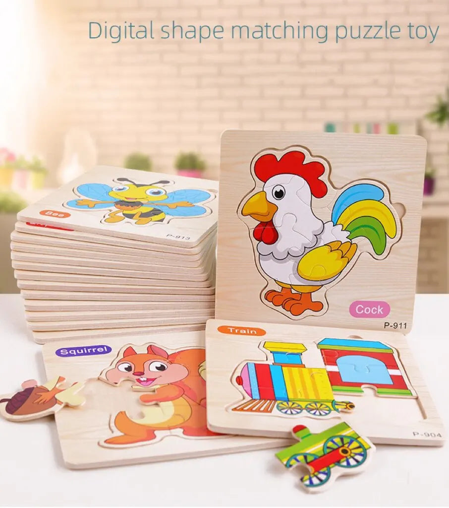 3 PCs couleur aléatoire Puzzle 3D jouets éducation précoce en bois Cartoon Animal Puzzle Puzzle infantile Puzzle Conseil jouets