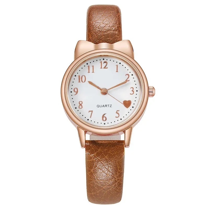 Nouvelle mode enfants amour cadran numérique enfants montre ensemble bracelet en cuir montres à Quartz enfant filles horloge enfants cadeau montre (sans boîte)