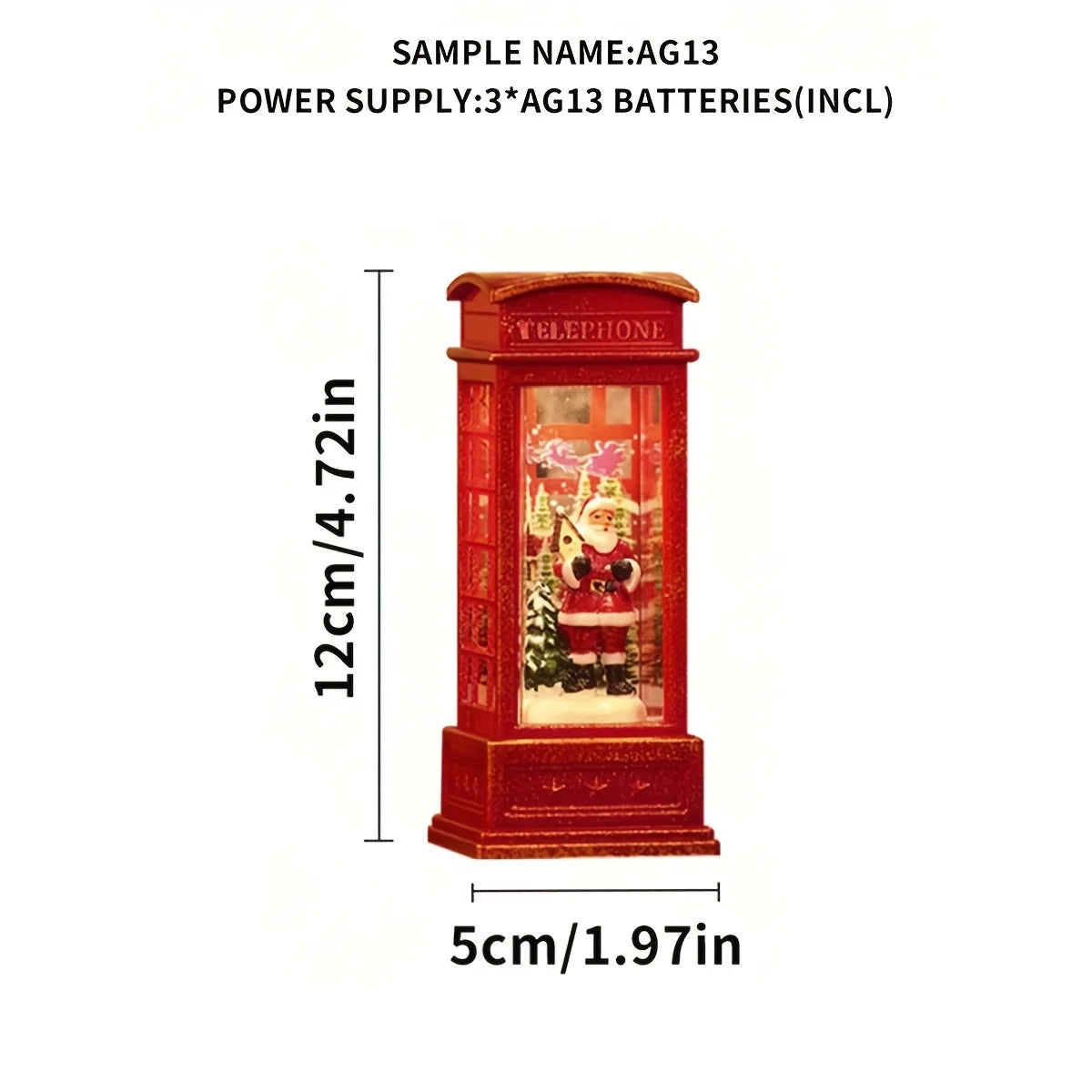 Décoration de cabine téléphonique de noël avec père noël, bonhomme de neige et arbre-ornement de cabine téléphonique rétro rouge avec décoration légère pour la maison