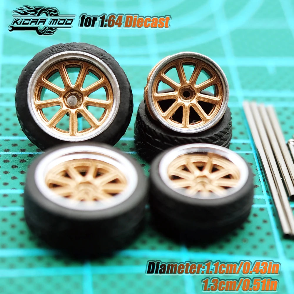 KicarHapp1/64-Jantes Métalliques ABS avec Caoutchouc pour Voiture Miniature, Pièces de Réaménagement Avant, Petite et Arrière