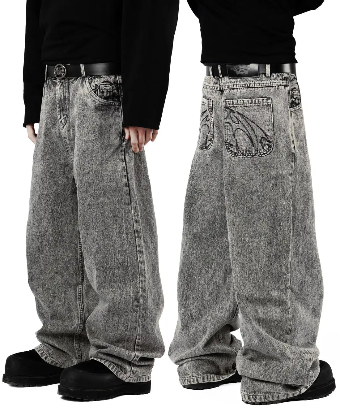 Retro 90s street-style embroidered jeans for men and women, R&amp;B, solid color, straight leg, women's, Y2K, Harajuku, Hip Hop, punk style