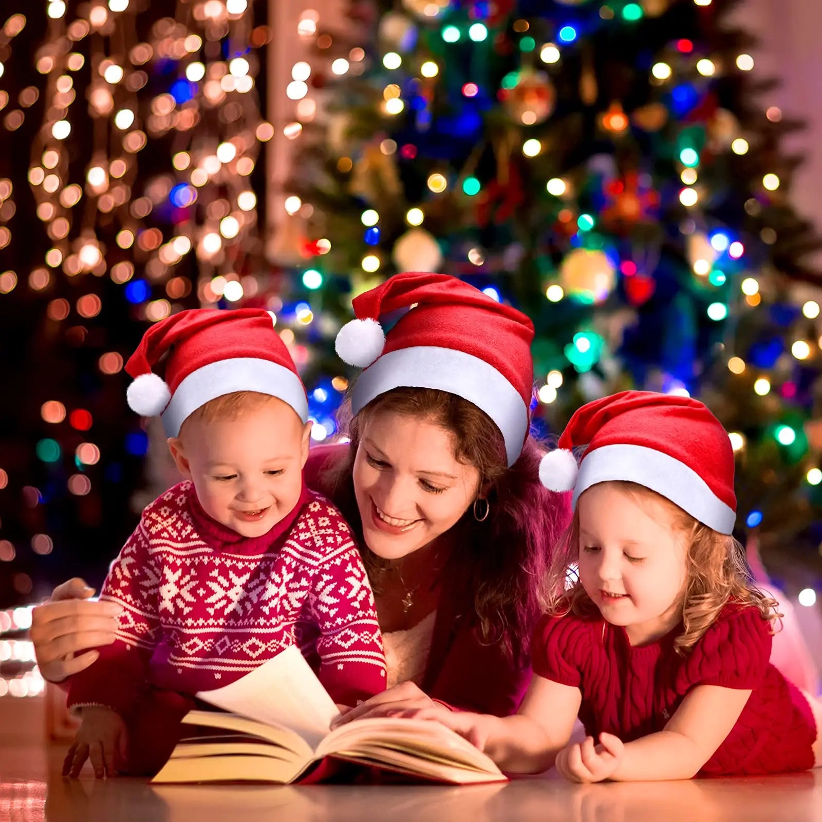 Chapeau de Noël rouge pour adultes et enfants, père Noël de dessin animé, arbre de Noël, articles de fête, cadeaux de Noël, décorations