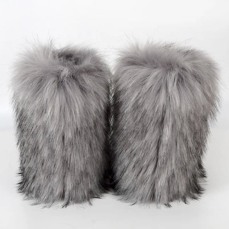 Bottes de neige d'hiver pour femmes en plein air de luxe fourrure fausse fourrure de renard bottes femme en peluche chaud plate-forme chaussures nouvelle mode Bottes grande taille 46