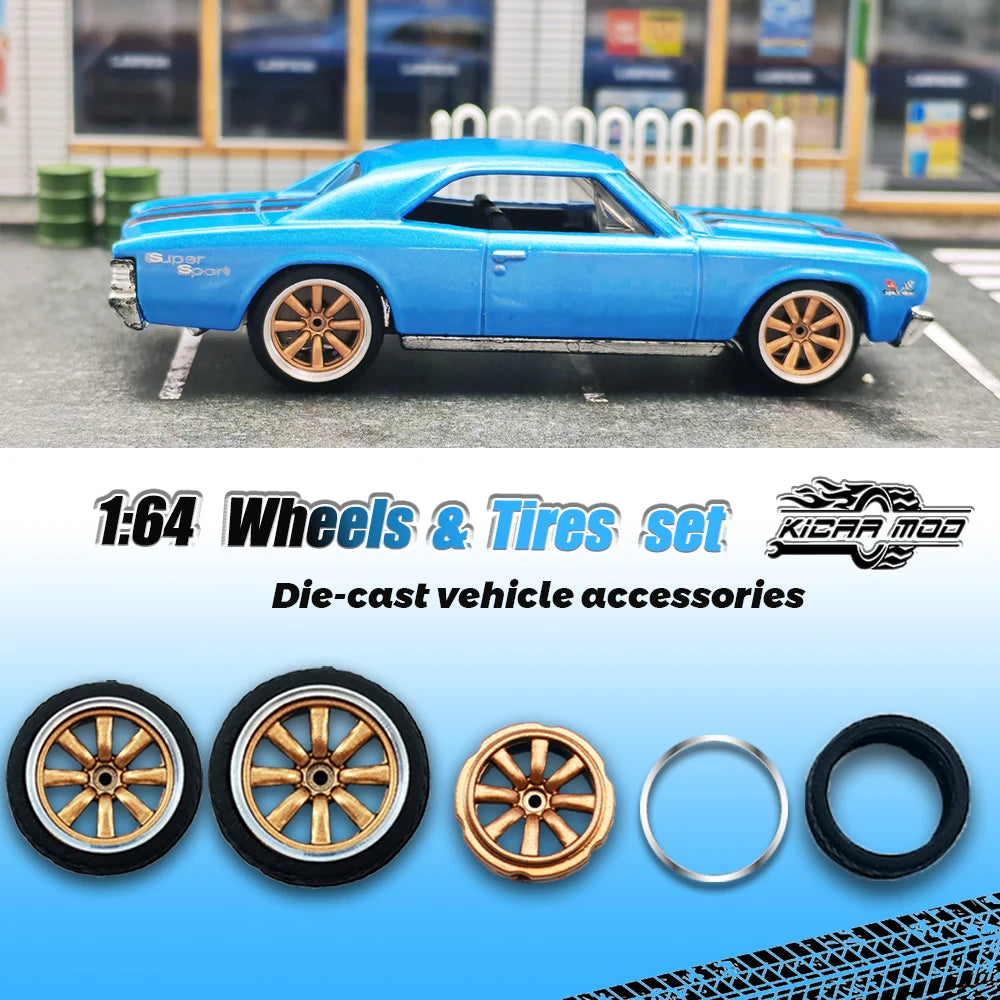KicarHapp1/64-Jantes Métalliques ABS avec Caoutchouc pour Voiture Miniature, Pièces de Réaménagement Avant, Petite et Arrière