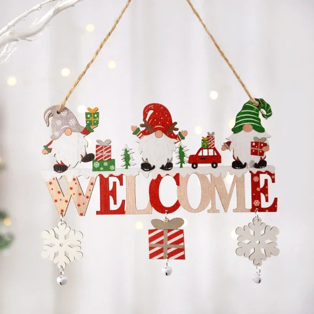 Wooden Christmas decorations, wall pendant with porch letters, snowman, creative decorative craft