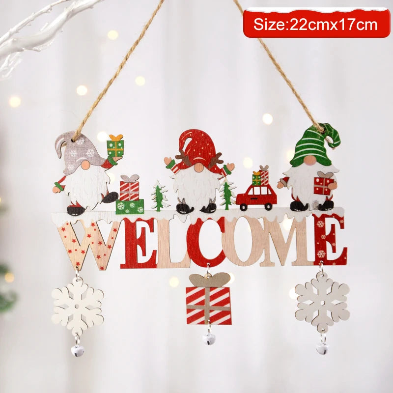 Wooden Christmas decorations, wall pendant with porch letters, snowman, creative decorative craft