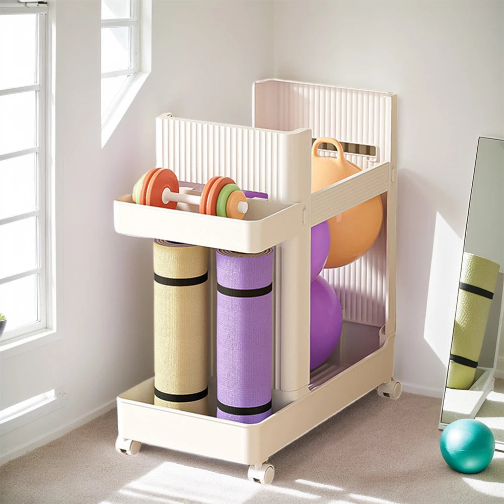 Support d'équipement de gymnastique avec roulettes, support de rangement d'équipement de sport, panier de rangement pour tapis de Yoga, équipement de Fitness, organisateur d'outils de sport