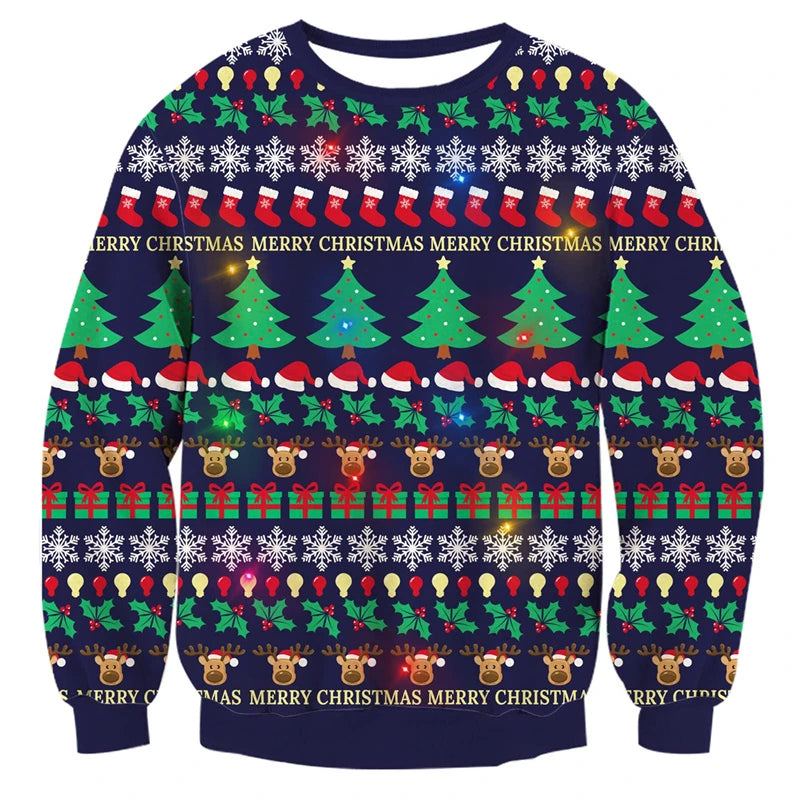 Sweat-shirt de noël en forme de renne du père noël pour hommes et femmes, pull à manches longues, nouvel an, fête de Festival, col rond