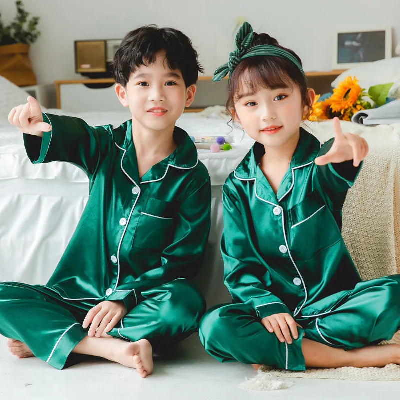 Vêtements pour enfants adolescente rose Satin Pyjamas à manches longues enfants Homewear vêtements garçons solide chemise de nuit soie Pijamas bébé Pjs