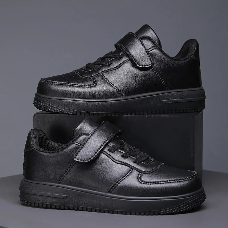 Chaussures noires pour enfants, baskets de sport en cuir pour garçons de 6 à 12 ans, décontractées, de Tennis, nouvelle collection 2024