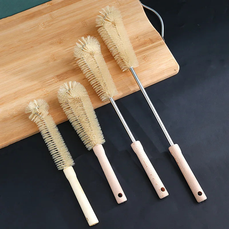 Nettoyeur de brosse de bouteille avec Long manche en bois, brosse de nettoyage de bouteille d'eau, poils naturels, brosse de bouteille de gommage de cuisine pour pichet de tasse
