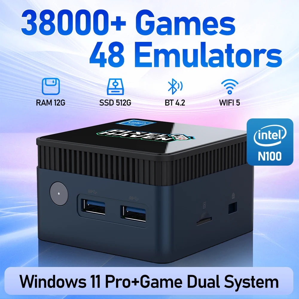 Mini PC avec plus de 38000 jeux et 48 émulateurs, Console de jeu pour PS3/PS2/Wii/WiiU/N64/NES/NDS Windows 11, Retrobat et Playnite N100
