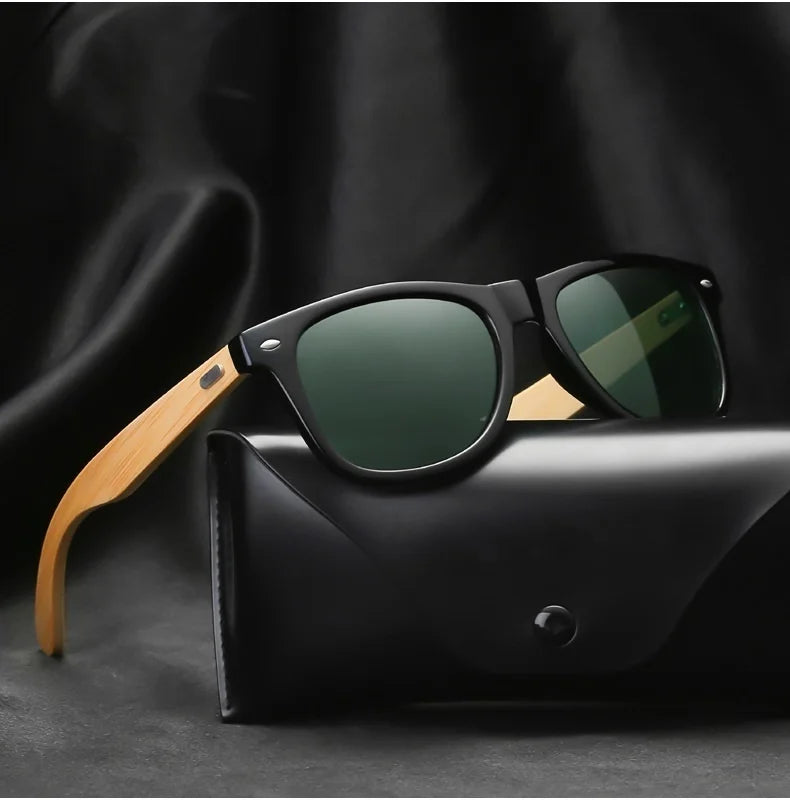 Lunettes de soleil en bois de bambou à la mode pour hommes et femmes, classiques carrées, Vintage, pour la conduite, noires, pour la pêche, UV400