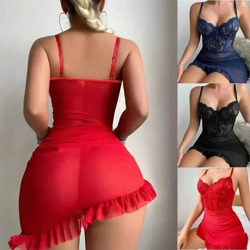 Ensemble érotique de soutien-gorge à armatures Transparent, Lingerie féerique Sexy pour femmes, chemise de nuit en dentelle transparente, pyjama, ensembles de nuit délicats et Sexy