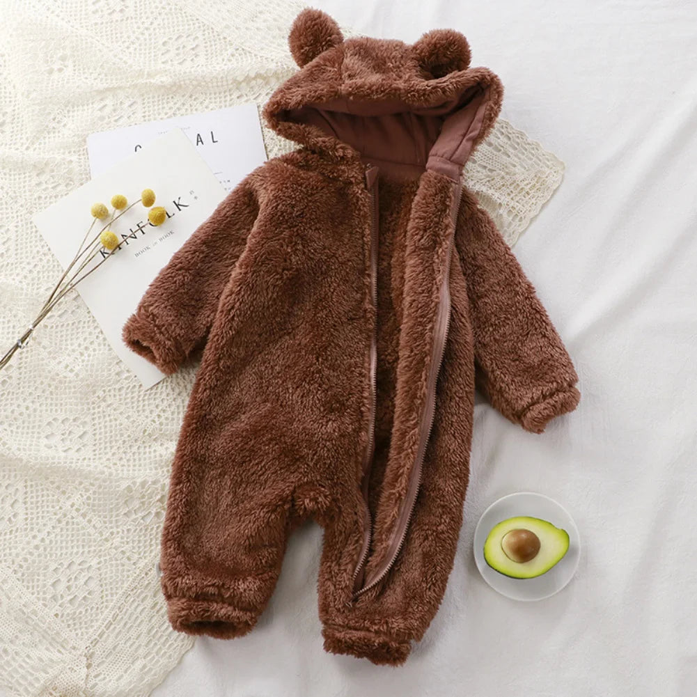 Vêtements d'hiver pour bébé de 0 à 24 mois, barboteuse ours de dessin animé mignon, pyjama pour nourrissons garçons et filles, Costume Animal, combinaison à fermeture éclair