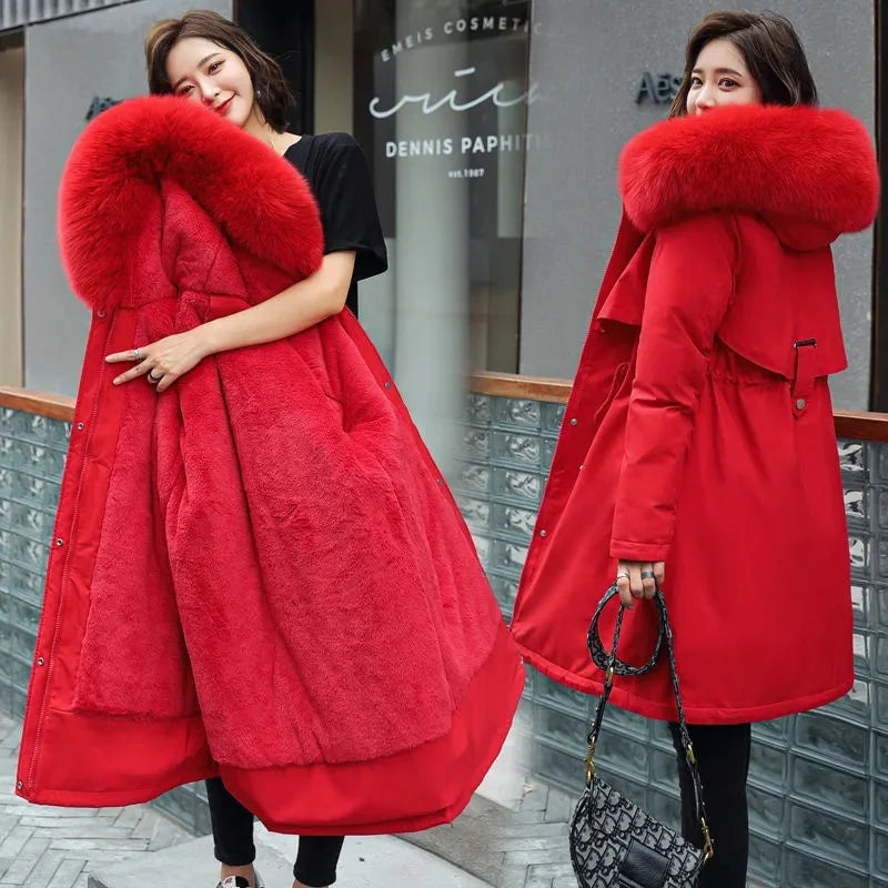 Veste d'hiver 2025 nouvelles femmes Parka vêtements manteau Long doublure en laine veste à capuche col de fourrure épais chaud vêtements de neige rembourré Parka 6XL