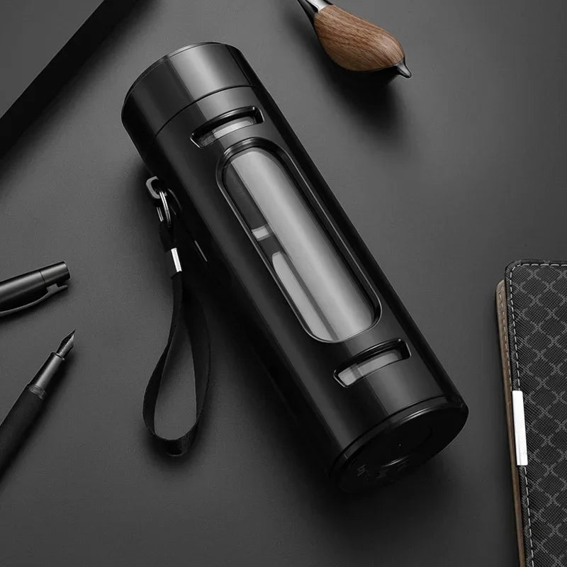 400, 600, 800, 1000ml glass bottle/cup with filter cord, plastic case, glass cup, water bottle, business gift, black/blue