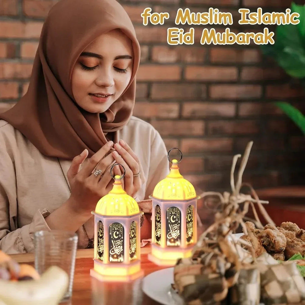 Ramadan Muslim Lantern, Eid Mubarak Ornament, LED Night Light for Festivals, Eid Al Adha Gift, Ramadan Gurbang Decoration for Home