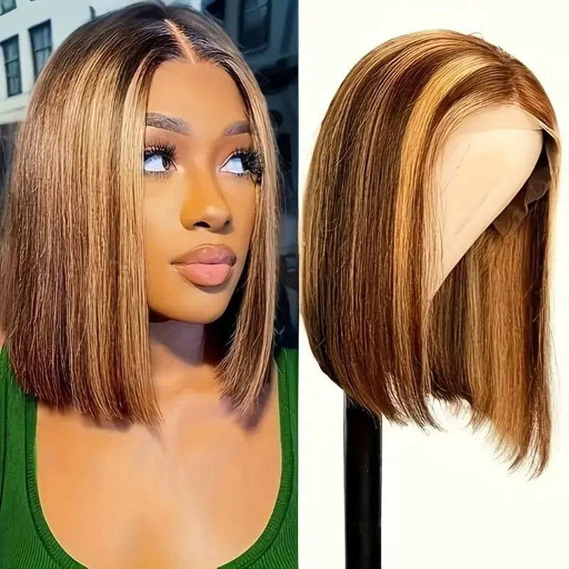 100% perruques de cheveux humains 13x4 dentelle cheveux humains dentelle frontale perruque prêt à porter Bob perruques 220 densité pour les femmes noires 4/27 couleur or