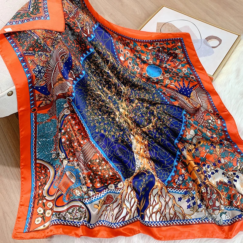 2025 Design marque foulard foulard châle enveloppes imprimer soie Satin écharpe carré femmes musulman Hijab élégant bandeau Bandana