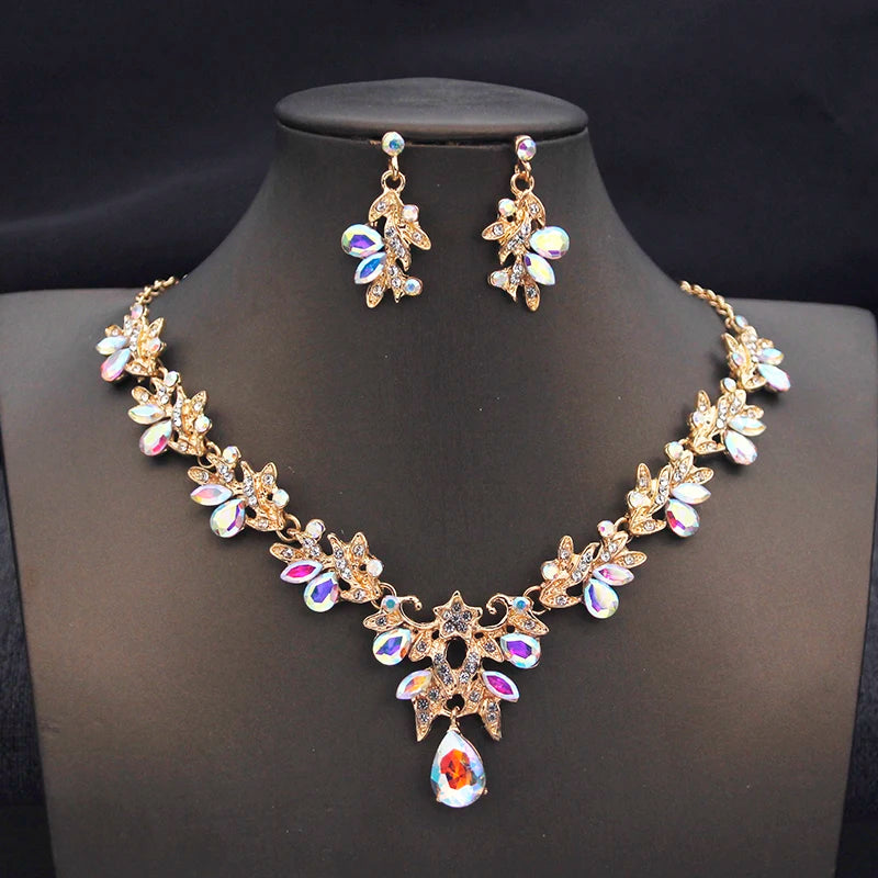 Ensemble de colliers et boucles d'oreilles pour femmes, 14 couleurs, à la mode, goutte d'eau, ras du cou, ensemble de bijoux pour bal d'anniversaire, mariage